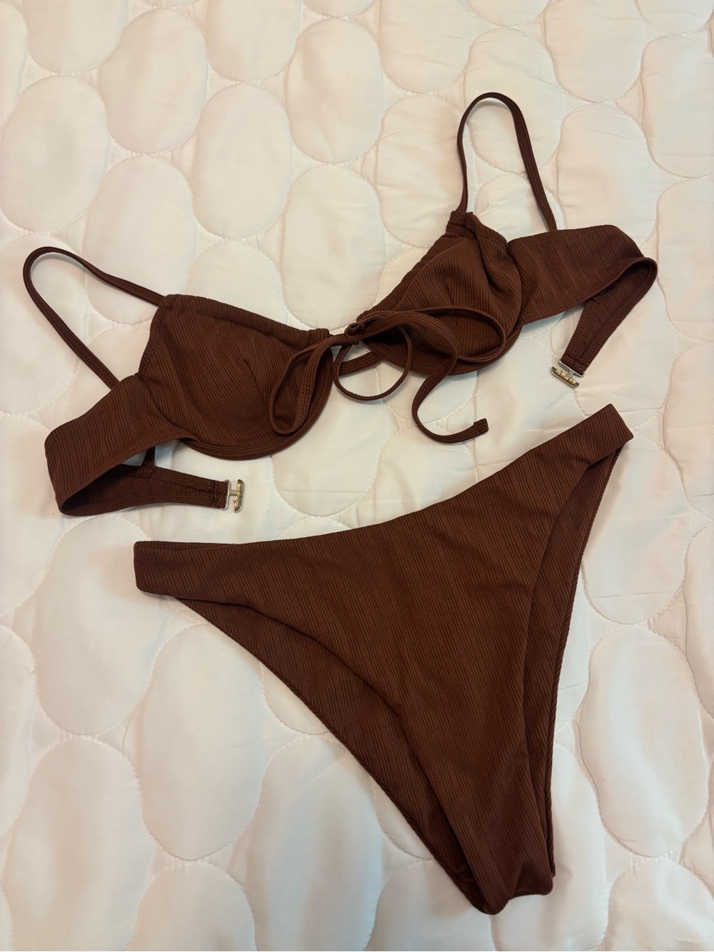 Shein Ribbed Chocolate Brown Bikini Set